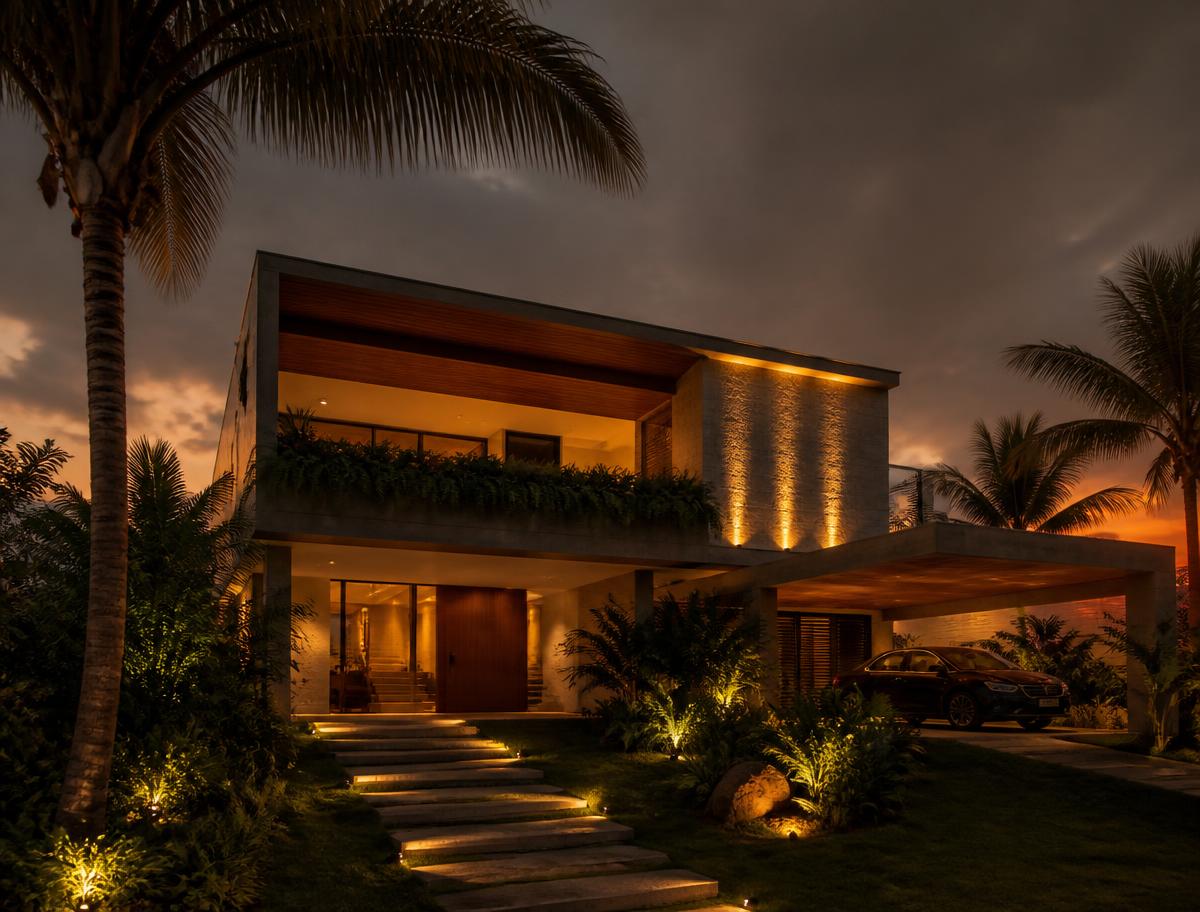 Casa moderna em Campina Grande ao entardecer